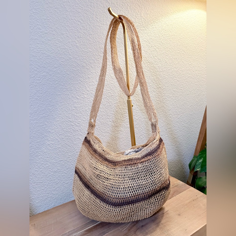 Handcrafted Tan and Brown Woven Shoulder Bag